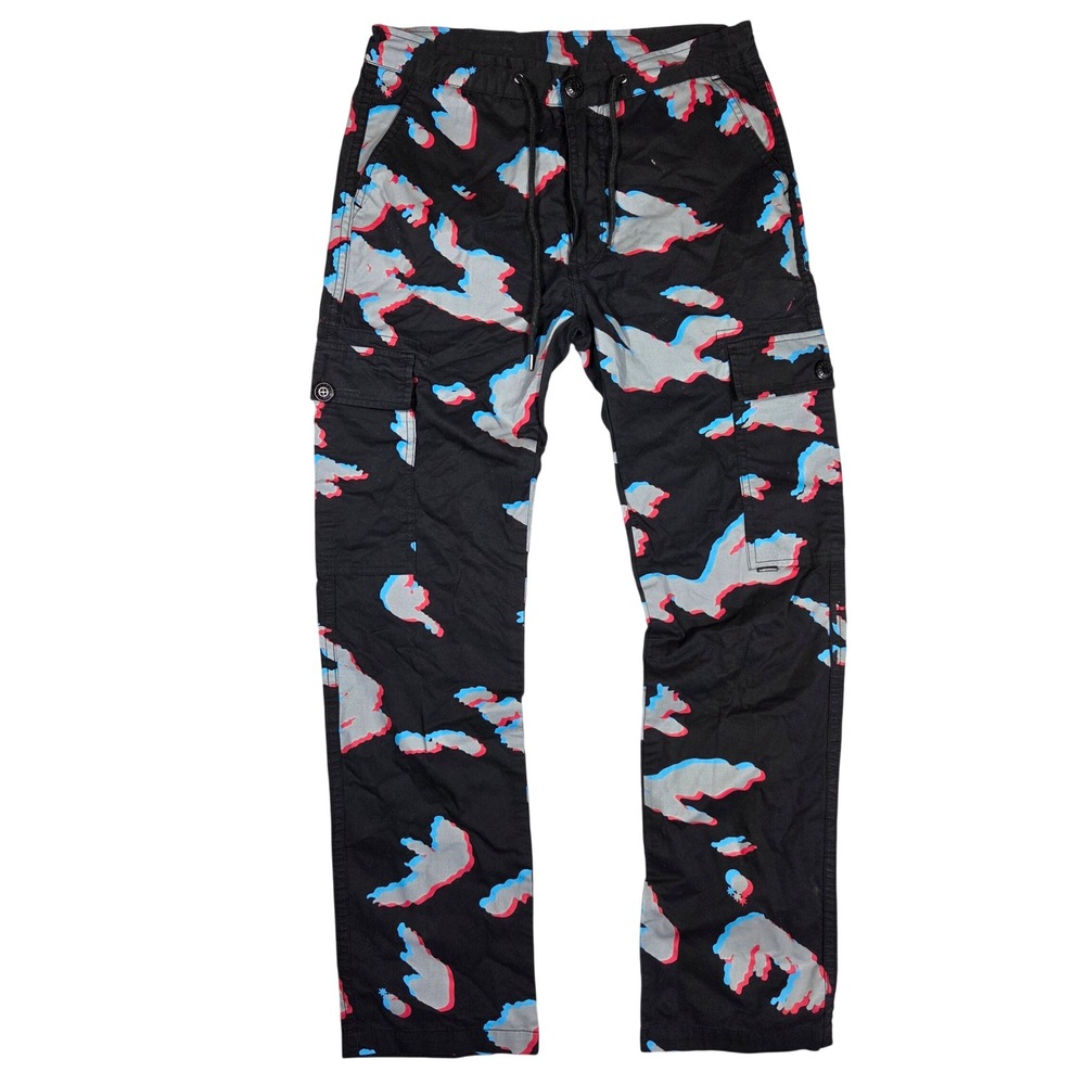 The Hundreds Mens 30 Glitch Camo Cargo Pants Black 3D Effect Cotton Streetwear